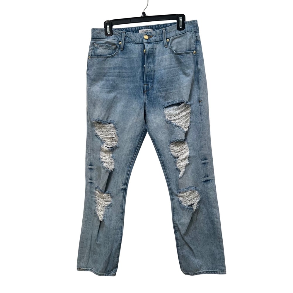 Good American Good Straight Distressed Jeans Light Wash Blue Size 6/28 GS791C